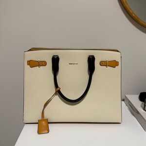 Bostanten Cream and Tan Leather Work Tote